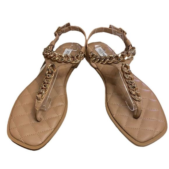 STEVE MADDEN Unlock Women's Nude Gold Chain Thong Sandals 9.5 - Picture 4 of 6